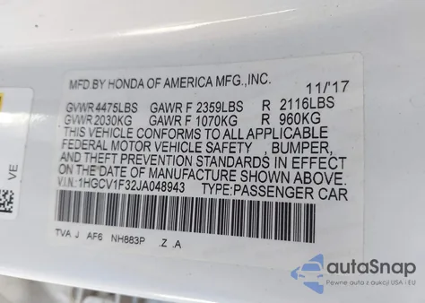 2018 Honda Accord Sport из США, поврежденный, VIN 1HGCV1F32JA048943